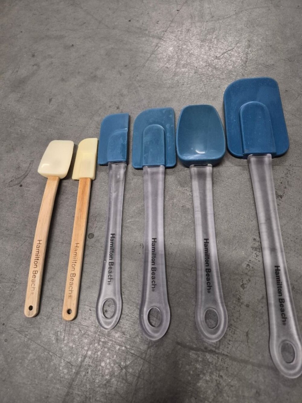 Hamilton Beach Silicone Spatula Set Of 6  Wood Clear Handles Blue Cream Colors